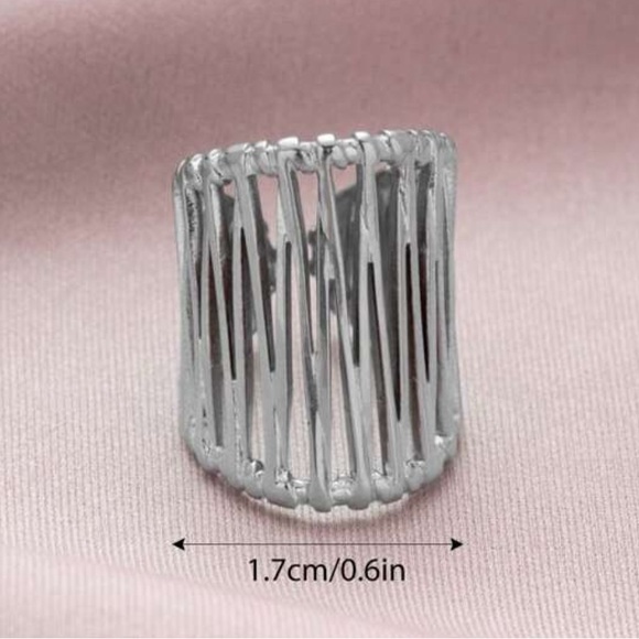 Silver Stainless Steel Wide Band Open Ring - Picture 3 of 9